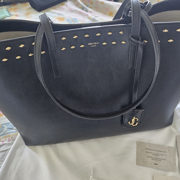 DIVORCE SALE! Jimmy Choo Nine2Five Studded Leather East-West Tote Bag - Picture 2 of 16